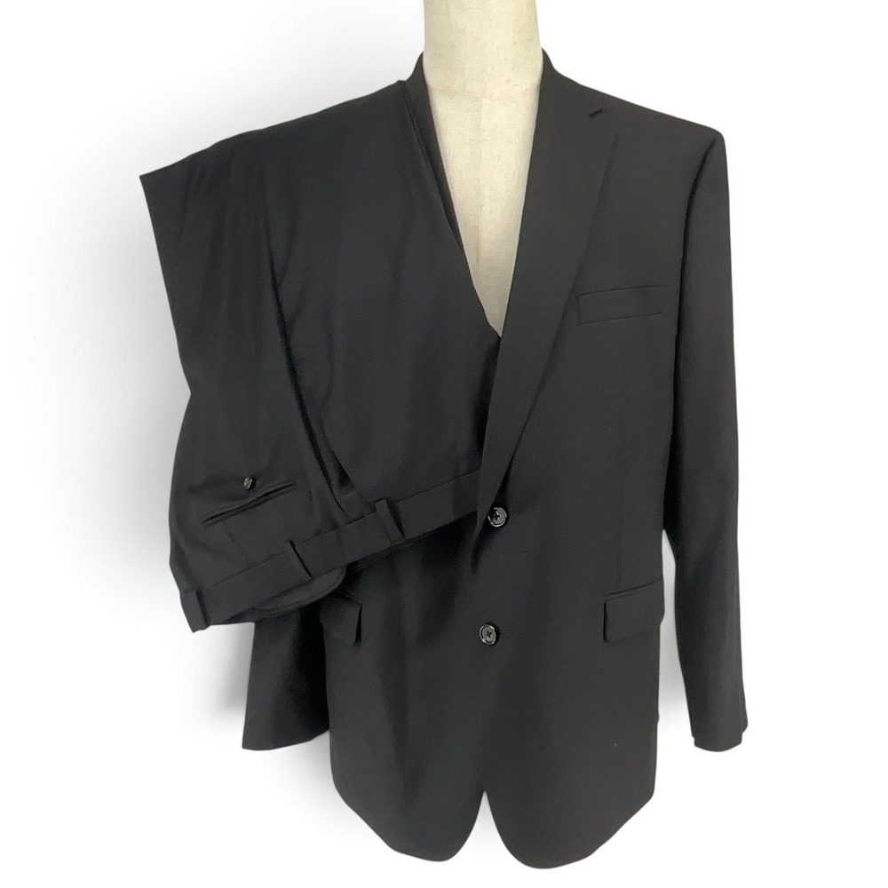 Lauren Ralph Lauren Mens Black 100% Wool 2 Button Suit Set 46R 40W x 32L